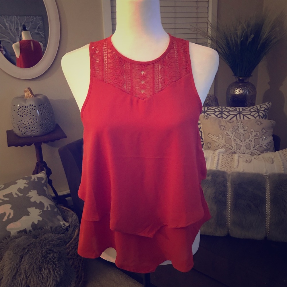Orange lace neck tank